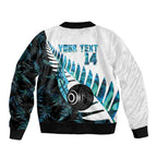 New Zealand Lawn Bowls Custom Sleeve Zip Bomber Jacket Aotearoa Silver Fern Paua Shell - Aussie Hoodie