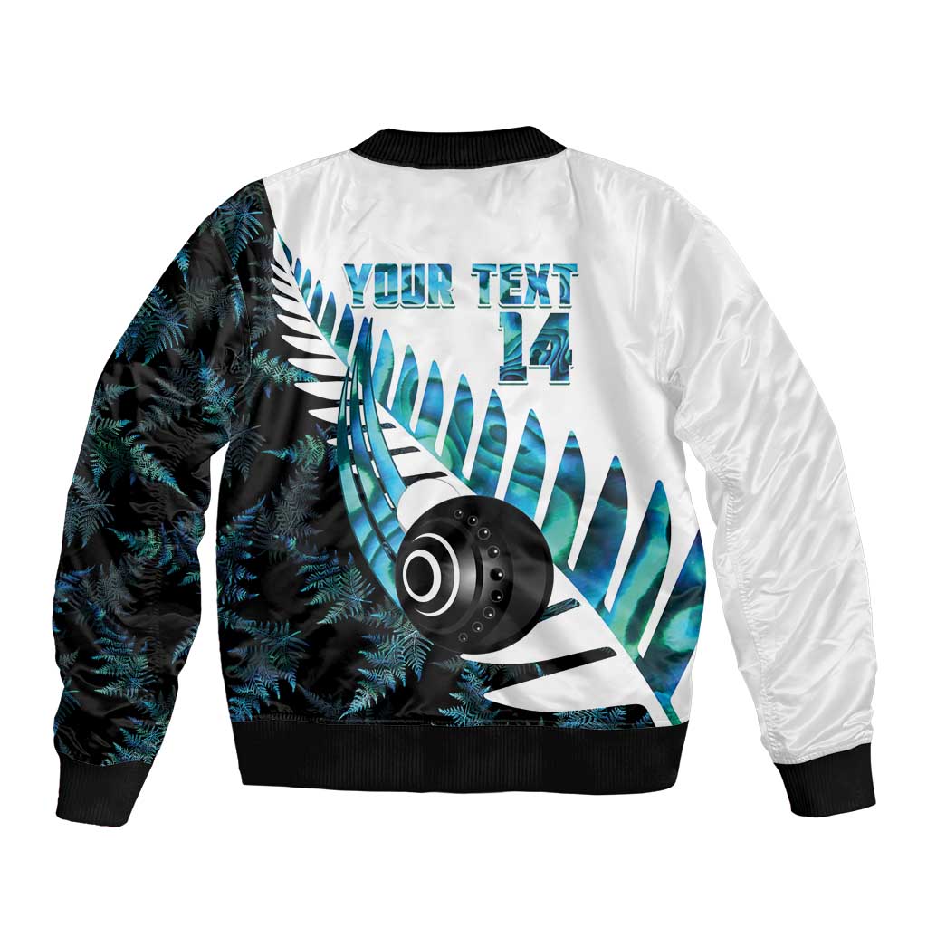 New Zealand Lawn Bowls Custom Sleeve Zip Bomber Jacket Aotearoa Silver Fern Paua Shell - Aussie Hoodie