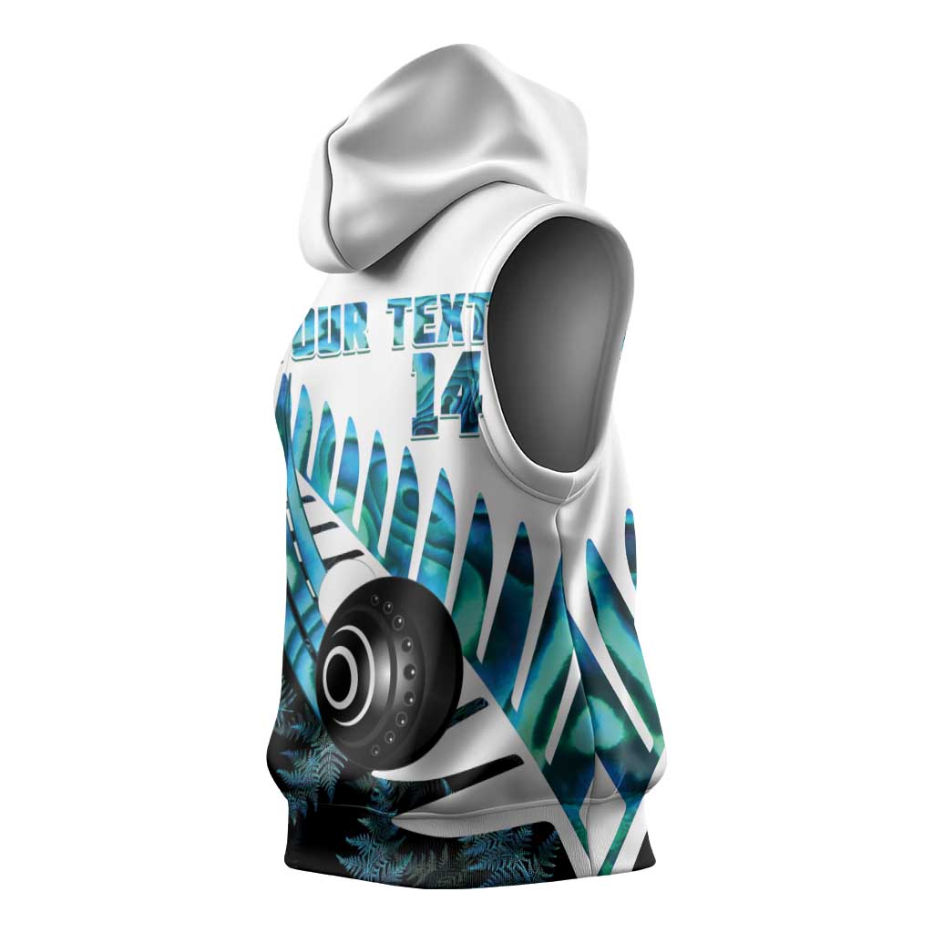 New Zealand Lawn Bowls Custom Sleeveless Hoodie Aotearoa Silver Fern Paua Shell - Aussie Hoodie