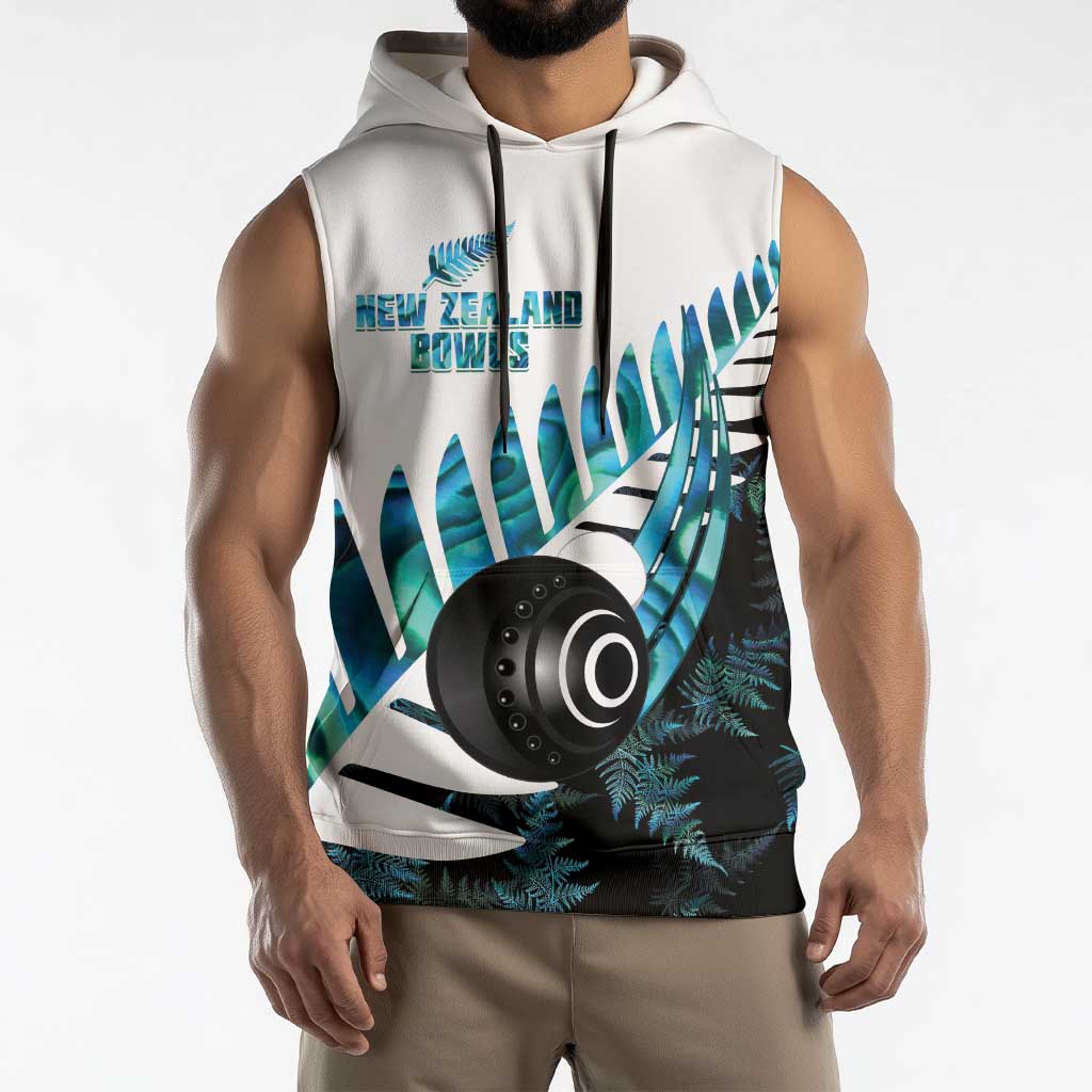 New Zealand Lawn Bowls Custom Sleeveless Hoodie Aotearoa Silver Fern Paua Shell - Aussie Hoodie