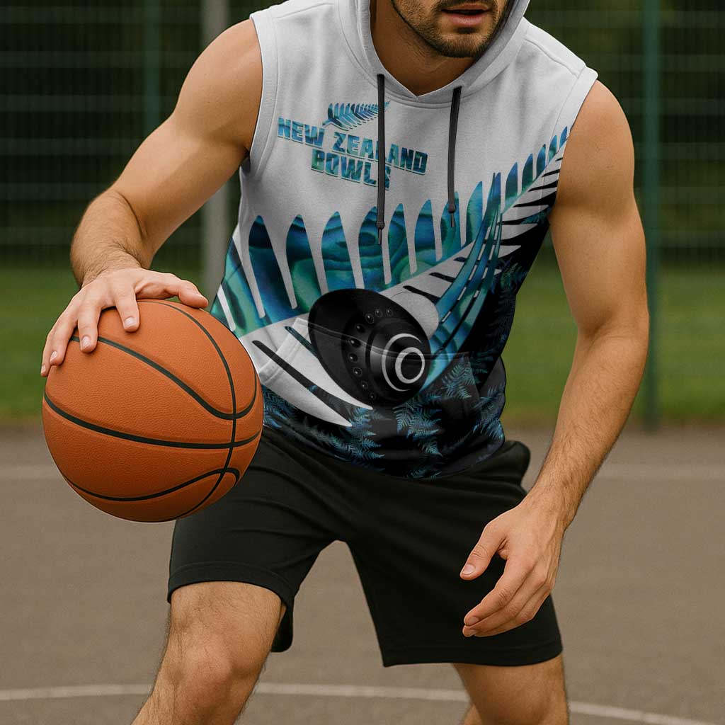 New Zealand Lawn Bowls Custom Sleeveless Hoodie Aotearoa Silver Fern Paua Shell - Aussie Hoodie