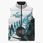 New Zealand Lawn Bowls Custom Sleeveless Puffer Jacket Aotearoa Silver Fern Paua Shell - Aussie Hoodie