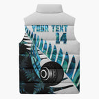 New Zealand Lawn Bowls Custom Sleeveless Puffer Jacket Aotearoa Silver Fern Paua Shell - Aussie Hoodie