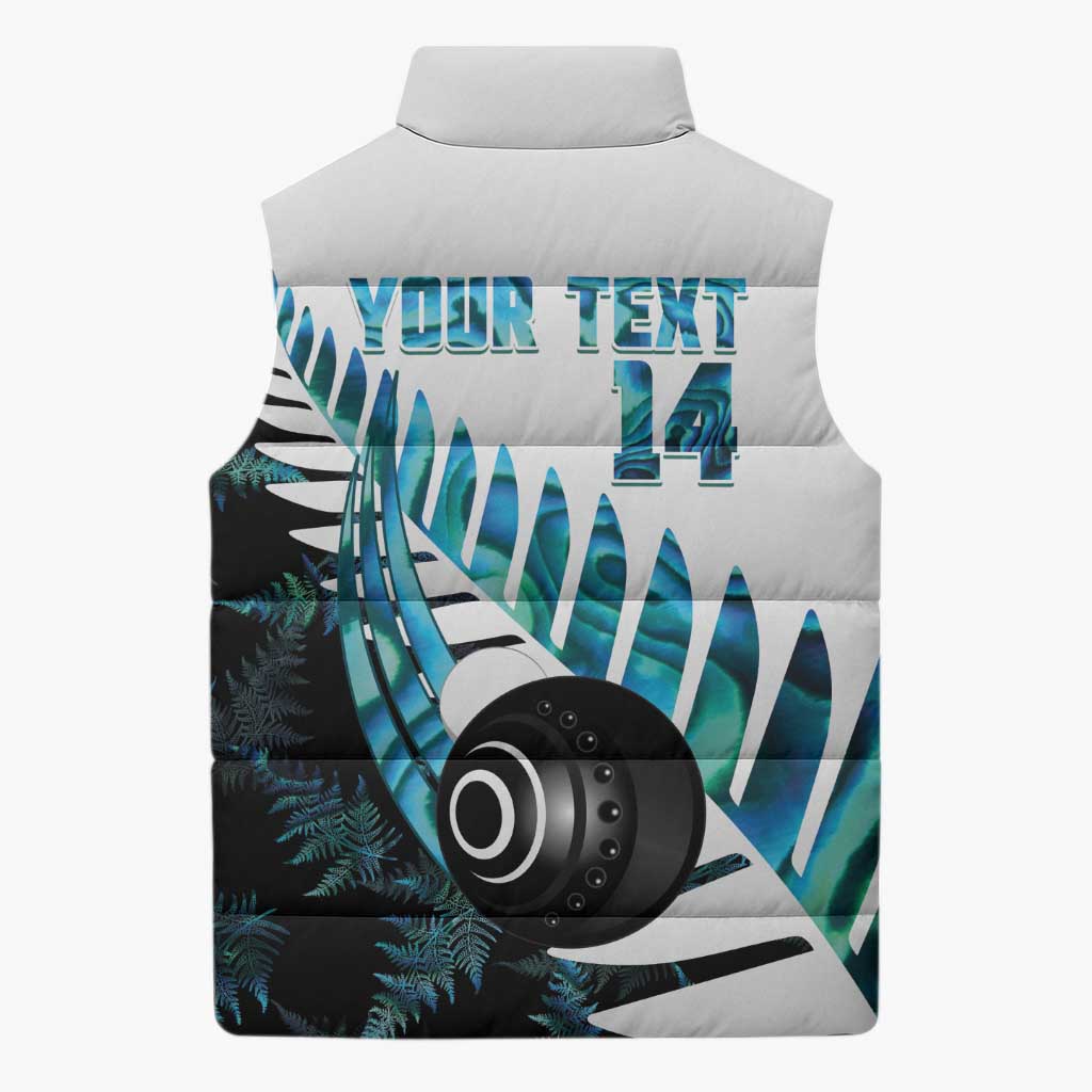 New Zealand Lawn Bowls Custom Sleeveless Puffer Jacket Aotearoa Silver Fern Paua Shell - Aussie Hoodie
