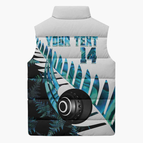New Zealand Lawn Bowls Custom Sleeveless Puffer Jacket Aotearoa Silver Fern Paua Shell - Aussie Hoodie
