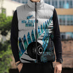 New Zealand Lawn Bowls Custom Sleeveless Puffer Jacket Aotearoa Silver Fern Paua Shell - Aussie Hoodie