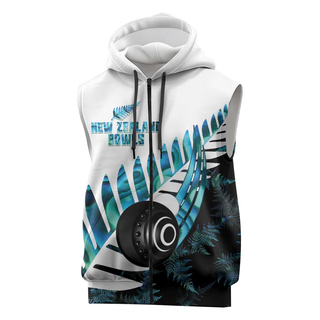 New Zealand Lawn Bowls Custom Sleeveless Zip Hoodie Aotearoa Silver Fern Paua Shell - Aussie Hoodie