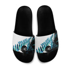 New Zealand Lawn Bowls Custom Slide Sandals Aotearoa Silver Fern Paua Shell - Aussie Hoodie