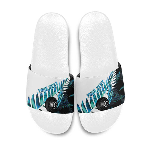 New Zealand Lawn Bowls Custom Slide Sandals Aotearoa Silver Fern Paua Shell - Aussie Hoodie