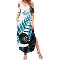 New Zealand Lawn Bowls Custom Summer Maxi Dress Aotearoa Silver Fern Paua Shell - Aussie Hoodie
