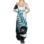 New Zealand Lawn Bowls Custom Summer Maxi Dress Aotearoa Silver Fern Paua Shell - Aussie Hoodie