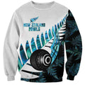 New Zealand Lawn Bowls Custom Sweatshirt Aotearoa Silver Fern Paua Shell - Aussie Hoodie