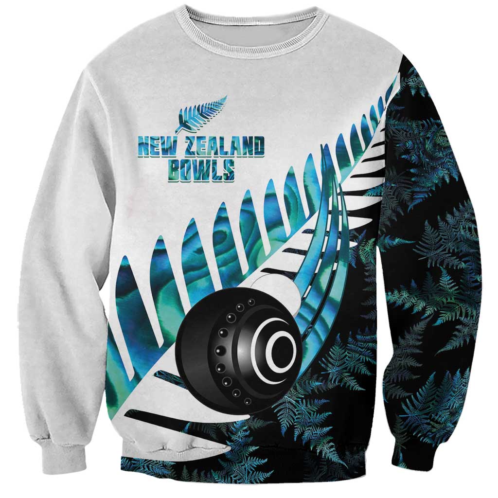 New Zealand Lawn Bowls Custom Sweatshirt Aotearoa Silver Fern Paua Shell - Aussie Hoodie