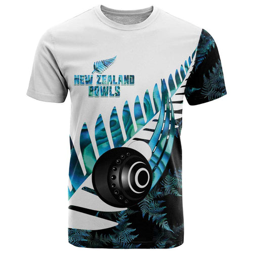 New Zealand Lawn Bowls Custom T Shirt Aotearoa Silver Fern Paua Shell - Aussie Hoodie