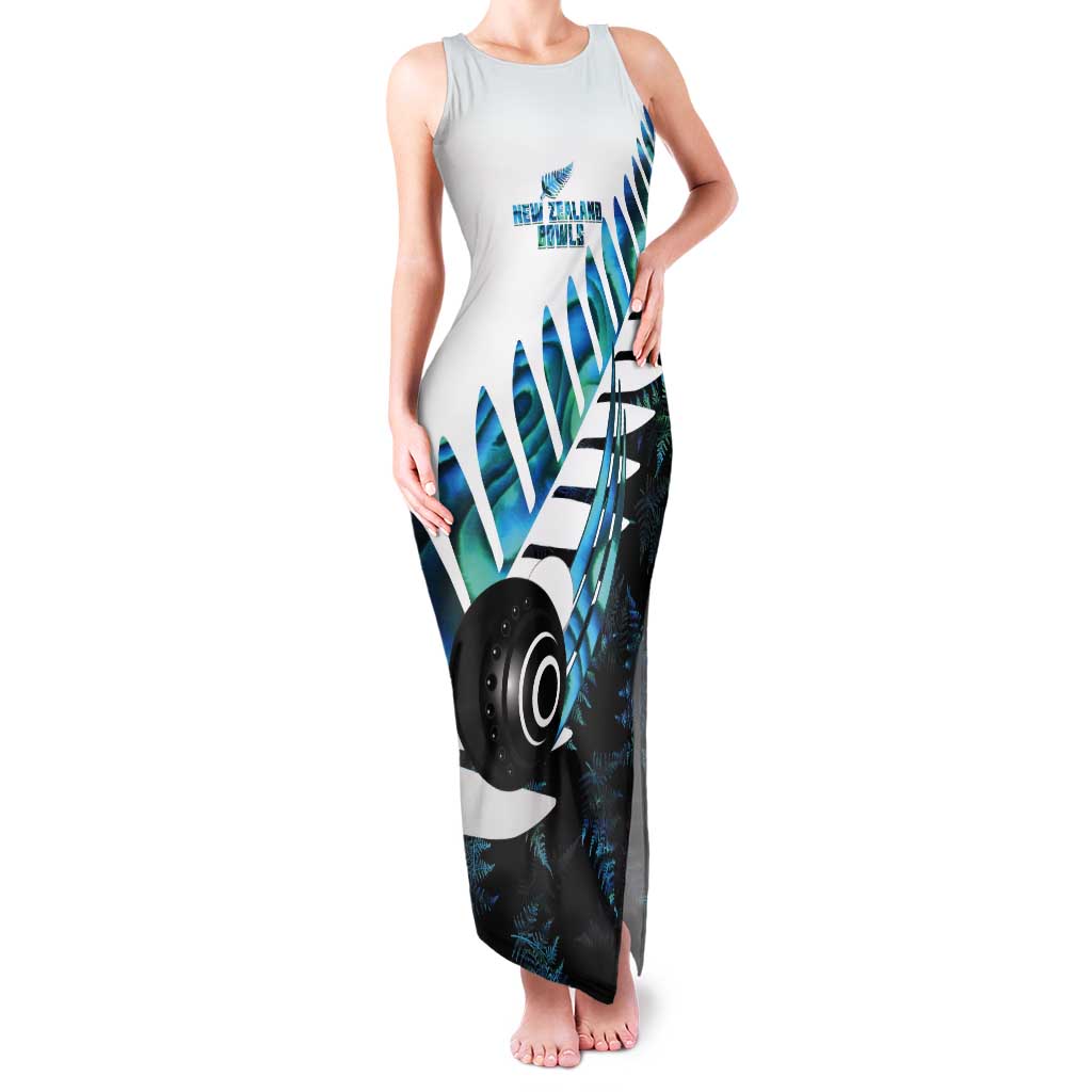 New Zealand Lawn Bowls Custom Tank Maxi Dress Aotearoa Silver Fern Paua Shell - Aussie Hoodie