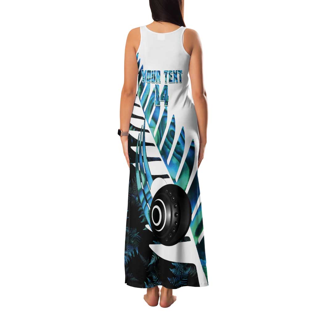 New Zealand Lawn Bowls Custom Tank Maxi Dress Aotearoa Silver Fern Paua Shell - Aussie Hoodie
