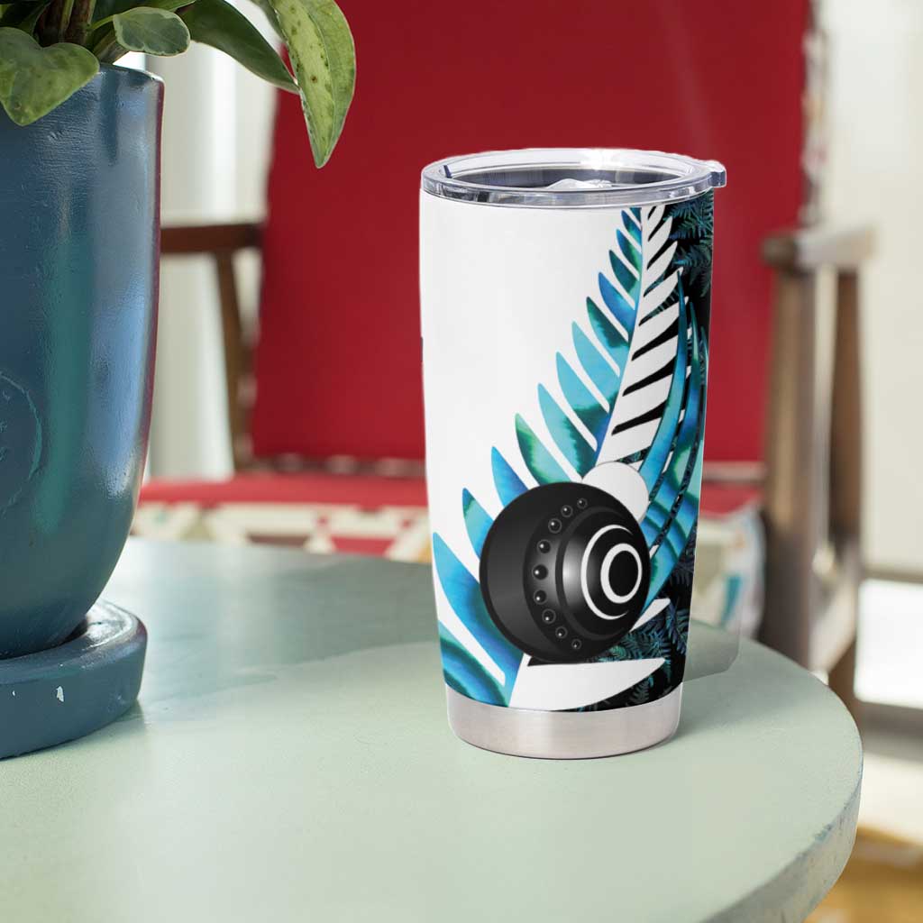 New Zealand Lawn Bowls Custom Tumbler Cup Aotearoa Silver Fern Paua Shell - Aussie Hoodie
