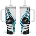 New Zealand Lawn Bowls Custom Tumbler With Handle Aotearoa Silver Fern Paua Shell - Aussie Hoodie