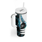 New Zealand Lawn Bowls Custom Tumbler With Handle Aotearoa Silver Fern Paua Shell - Aussie Hoodie