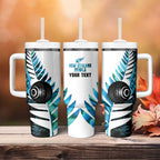 New Zealand Lawn Bowls Custom Tumbler With Handle Aotearoa Silver Fern Paua Shell - Aussie Hoodie