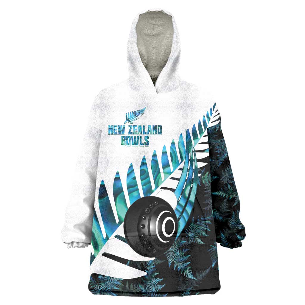 New Zealand Lawn Bowls Custom Wearable Blanket Hoodie Aotearoa Silver Fern Paua Shell - Aussie Hoodie