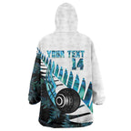 New Zealand Lawn Bowls Custom Wearable Blanket Hoodie Aotearoa Silver Fern Paua Shell - Aussie Hoodie