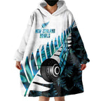 New Zealand Lawn Bowls Custom Wearable Blanket Hoodie Aotearoa Silver Fern Paua Shell - Aussie Hoodie