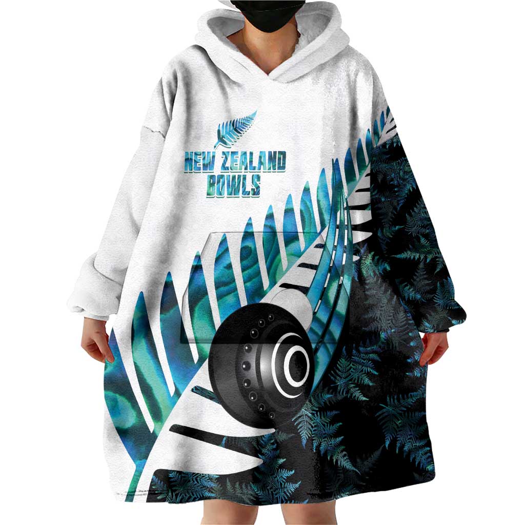 New Zealand Lawn Bowls Custom Wearable Blanket Hoodie Aotearoa Silver Fern Paua Shell - Aussie Hoodie
