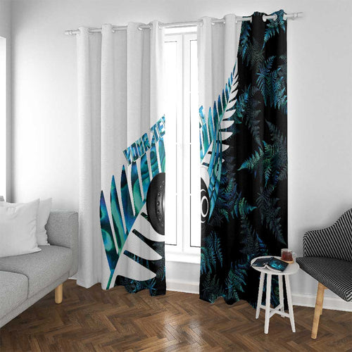 New Zealand Lawn Bowls Custom Window Curtain Aotearoa Silver Fern Paua Shell - Aussie Hoodie