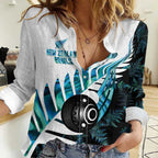 New Zealand Lawn Bowls Custom Women Casual Shirt Aotearoa Silver Fern Paua Shell - Aussie Hoodie