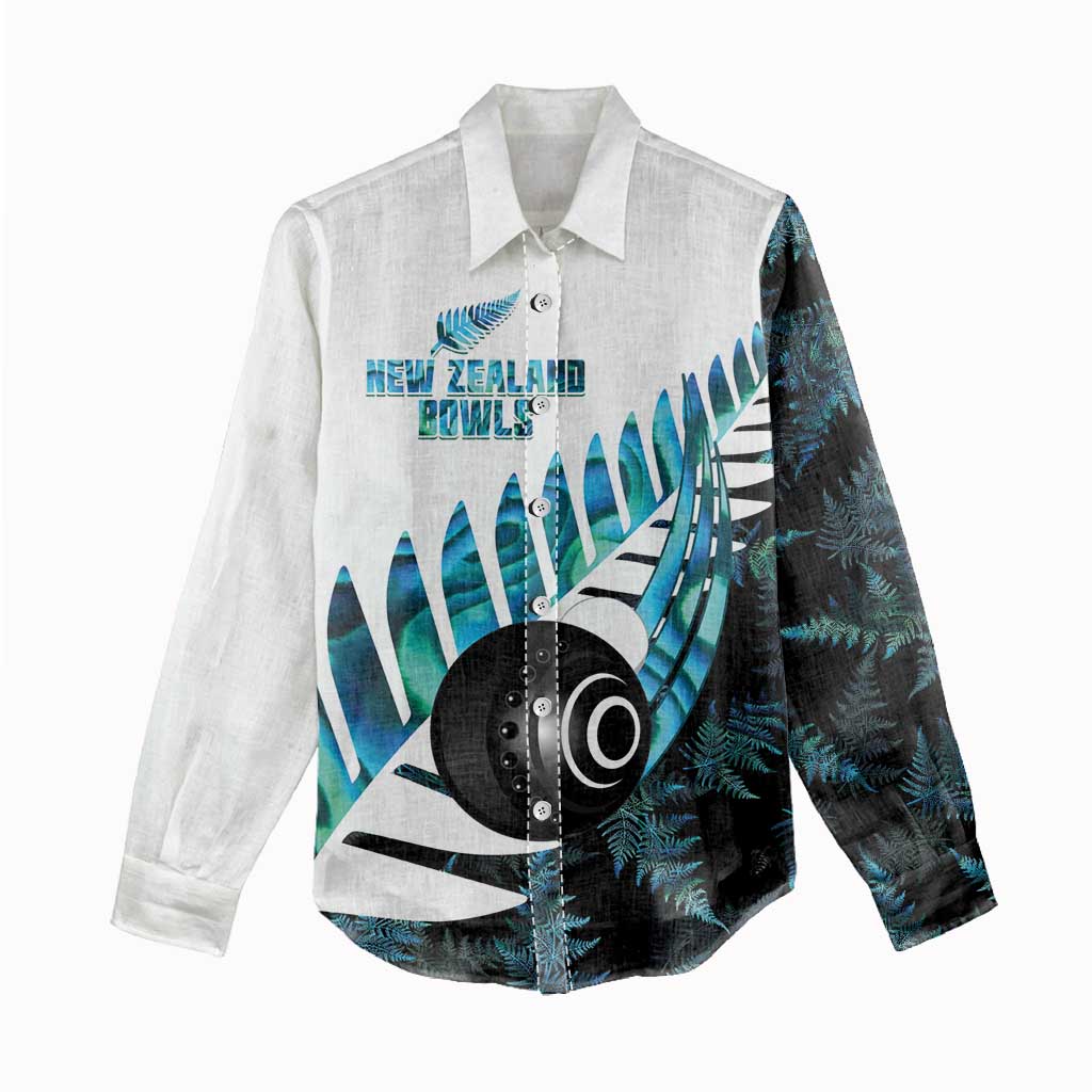 New Zealand Lawn Bowls Custom Women Casual Shirt Aotearoa Silver Fern Paua Shell - Aussie Hoodie
