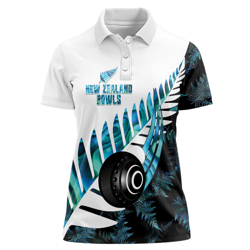 New Zealand Lawn Bowls Custom Women Polo Shirt Aotearoa Silver Fern Paua Shell - Aussie Hoodie