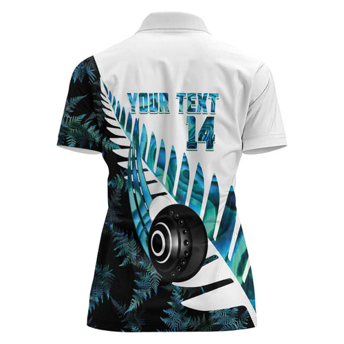 New Zealand Lawn Bowls Custom Women Polo Shirt Aotearoa Silver Fern Paua Shell - Aussie Hoodie