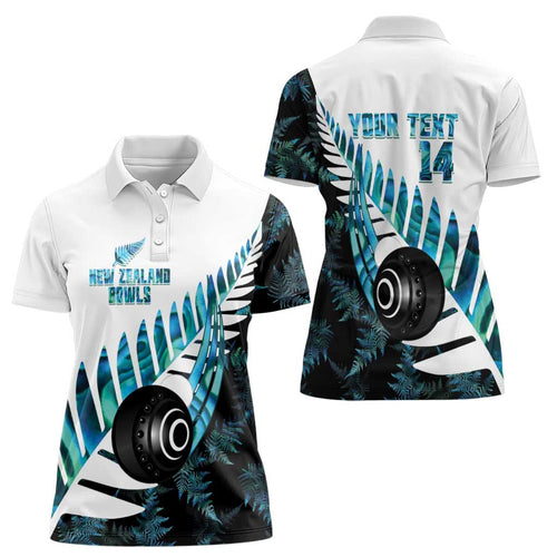 New Zealand Lawn Bowls Custom Women Polo Shirt Aotearoa Silver Fern Paua Shell - Aussie Hoodie