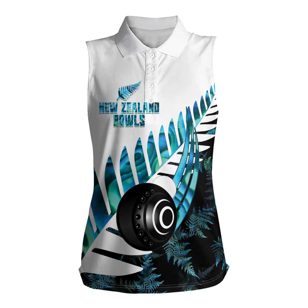 New Zealand Lawn Bowls Custom Women Sleeveless Polo Shirt Aotearoa Silver Fern Paua Shell - Aussie Hoodie