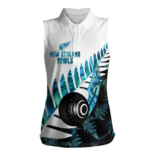 New Zealand Lawn Bowls Custom Women Sleeveless Polo Shirt Aotearoa Silver Fern Paua Shell - Aussie Hoodie