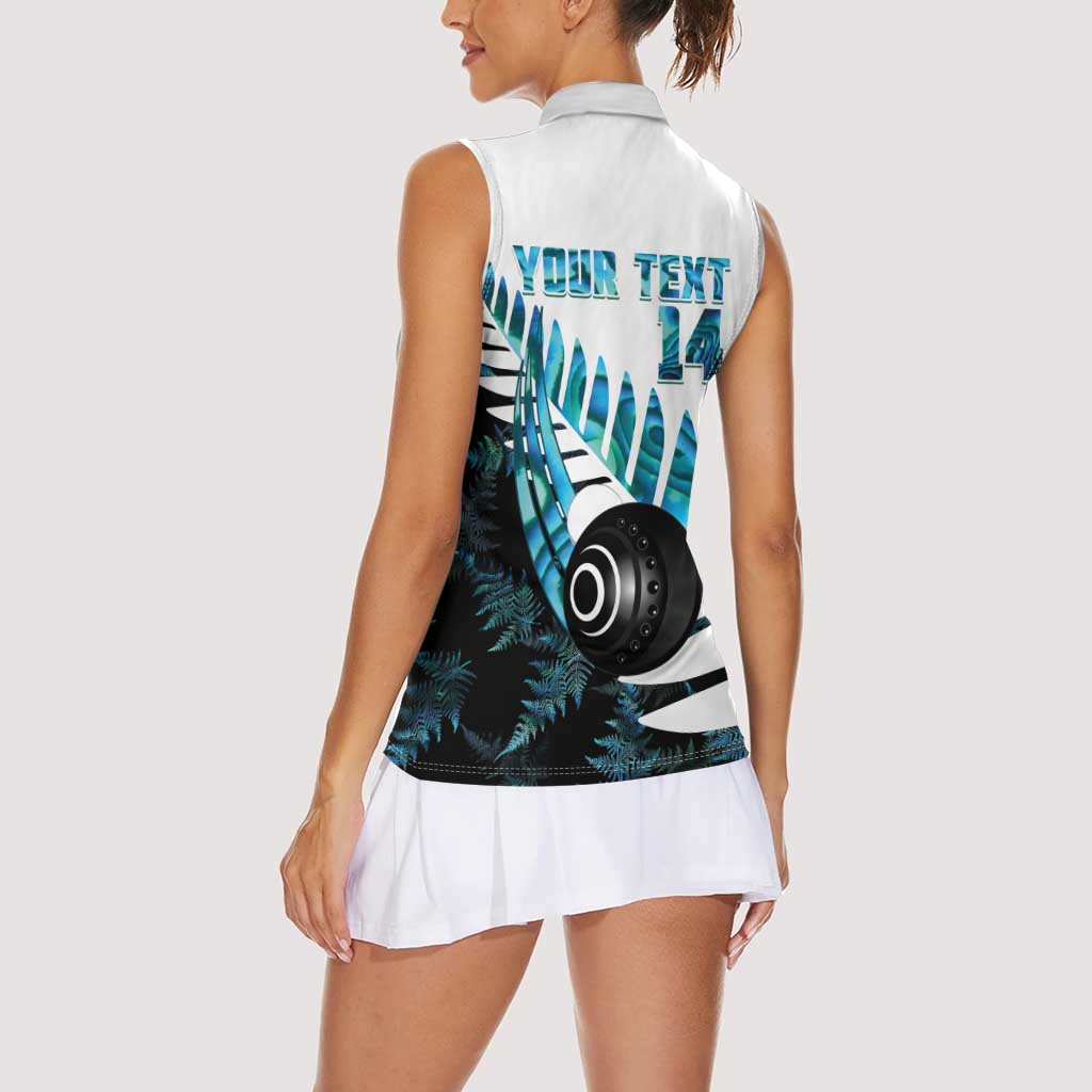 New Zealand Lawn Bowls Custom Women Sleeveless Polo Shirt Aotearoa Silver Fern Paua Shell - Aussie Hoodie