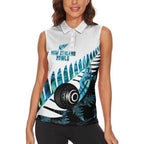 New Zealand Lawn Bowls Custom Women Sleeveless Polo Shirt Aotearoa Silver Fern Paua Shell - Aussie Hoodie