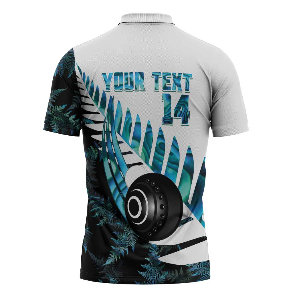 New Zealand Lawn Bowls Custom Zipper Polo Shirt Aotearoa Silver Fern Paua Shell - Aussie Hoodie