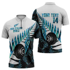 New Zealand Lawn Bowls Custom Zipper Polo Shirt Aotearoa Silver Fern Paua Shell - Aussie Hoodie