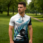New Zealand Lawn Bowls Custom Zipper Polo Shirt Aotearoa Silver Fern Paua Shell - Aussie Hoodie