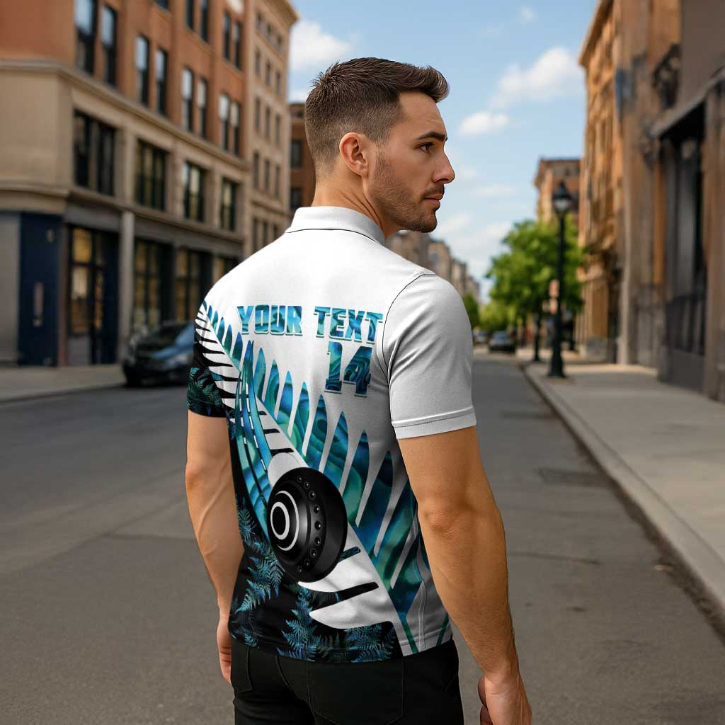 New Zealand Lawn Bowls Custom Zipper Polo Shirt Aotearoa Silver Fern Paua Shell - Aussie Hoodie