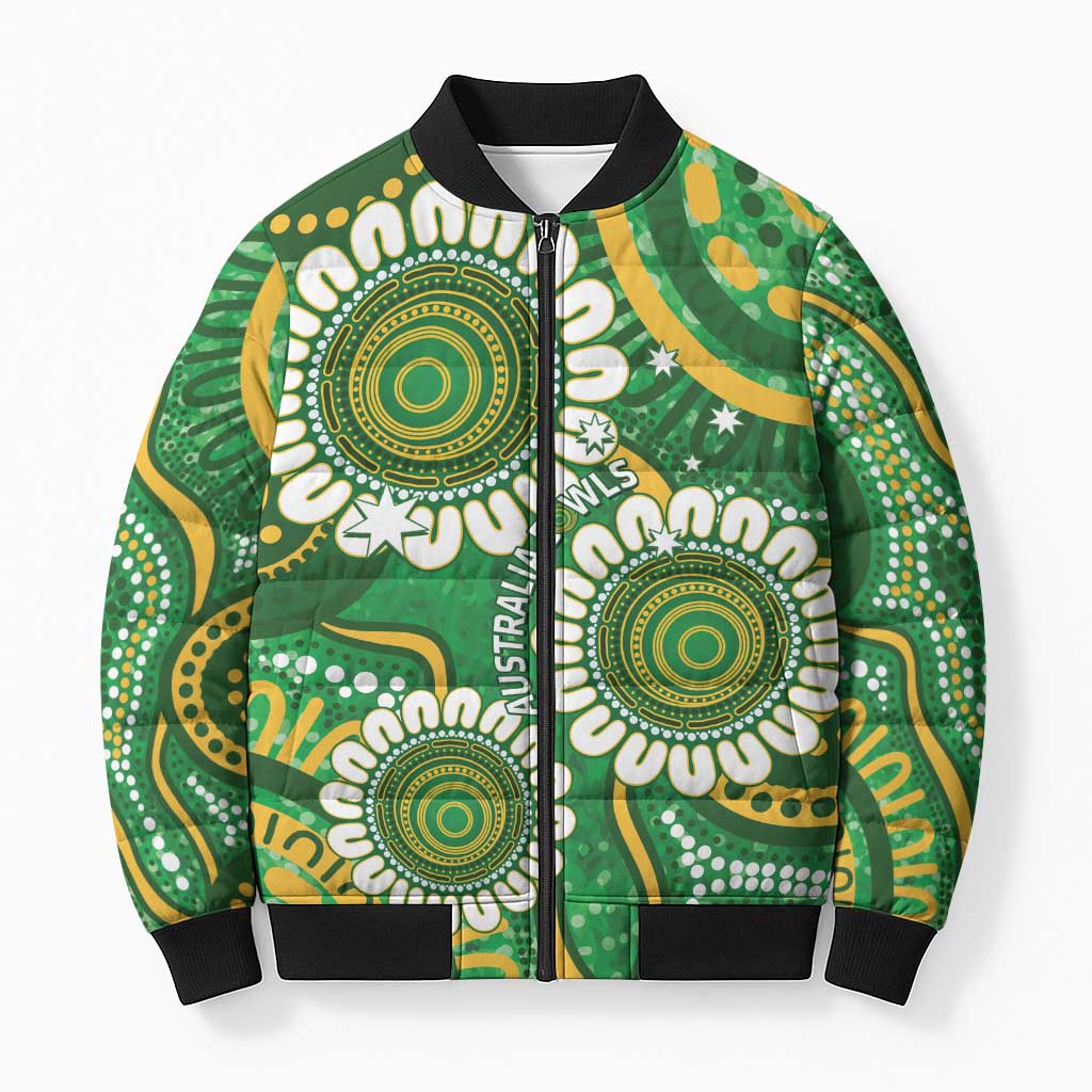 Bowls Australia Custom Bomber Puffer Jacket Aboriginal Art National Color - Aussie Hoodie