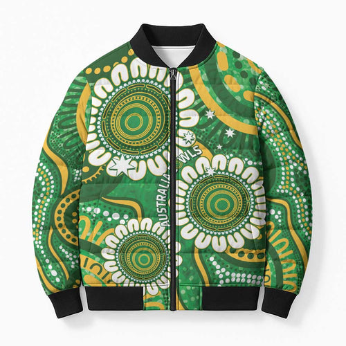 Bowls Australia Custom Bomber Puffer Jacket Aboriginal Art National Color - Aussie Hoodie