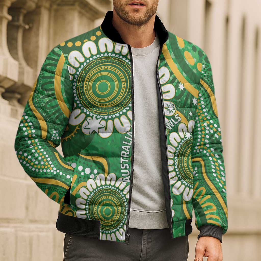 Bowls Australia Custom Bomber Puffer Jacket Aboriginal Art National Color - Aussie Hoodie