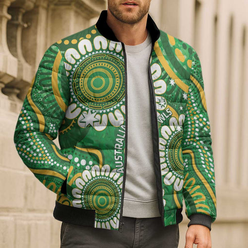 Bowls Australia Custom Bomber Puffer Jacket Aboriginal Art National Color - Aussie Hoodie