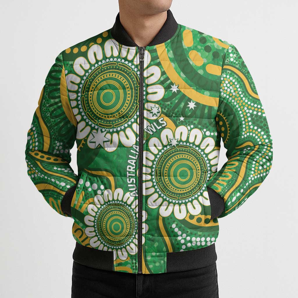 Bowls Australia Custom Bomber Puffer Jacket Aboriginal Art National Color - Aussie Hoodie
