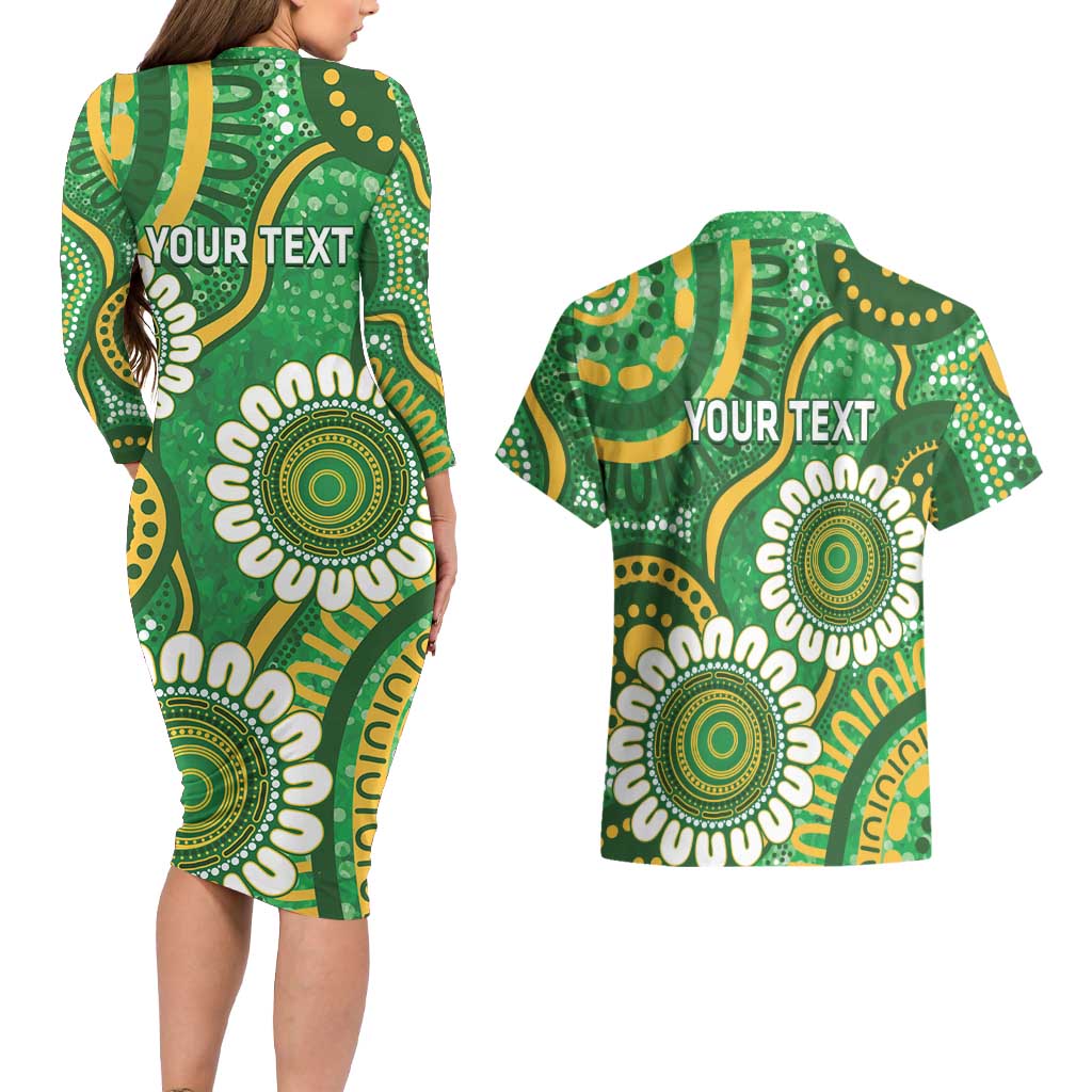 Bowls Australia Custom Couples Matching Long Sleeve Bodycon Dress and Hawaiian Shirt Aboriginal Art National Color - Aussie Hoodie