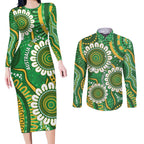 Bowls Australia Custom Couples Matching Long Sleeve Bodycon Dress and Long Sleeve Button Shirt Aboriginal Art National Color - Aussie Hoodie