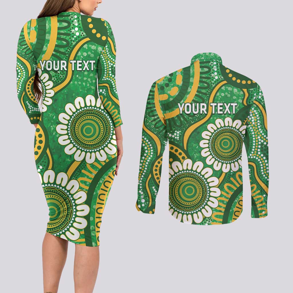Bowls Australia Custom Couples Matching Long Sleeve Bodycon Dress and Long Sleeve Button Shirt Aboriginal Art National Color - Aussie Hoodie